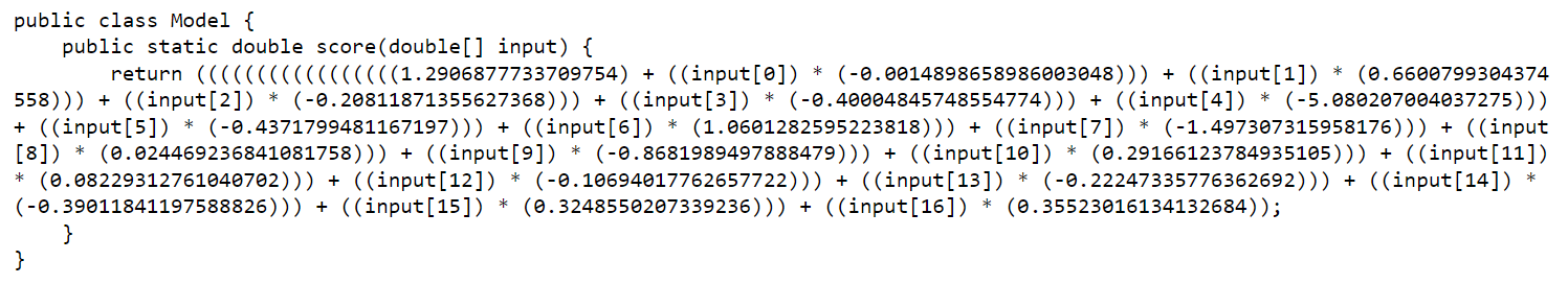 convert_model(lr, &#39;java&#39;) 的输出